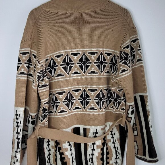Vintage Southwestern Aztec Knit Cardigan • Belted Shawl Collar Jacket - Picture 6 of 7